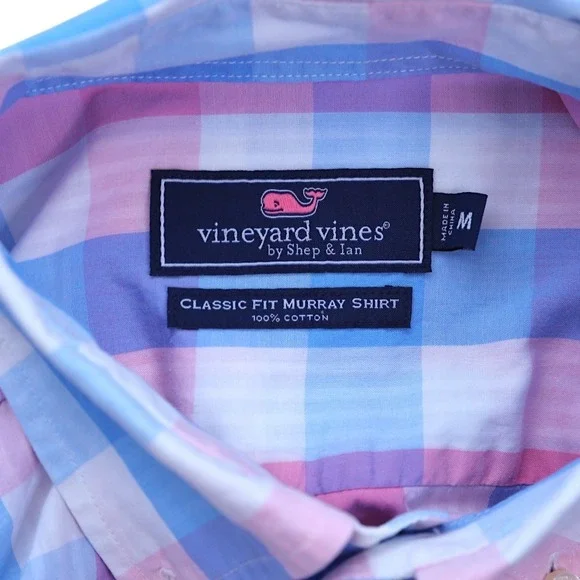 Vineyard Vines M Classic‎ Fit Murray Shirt Plaid Pink Blue Button Down - Picture 2 of 12